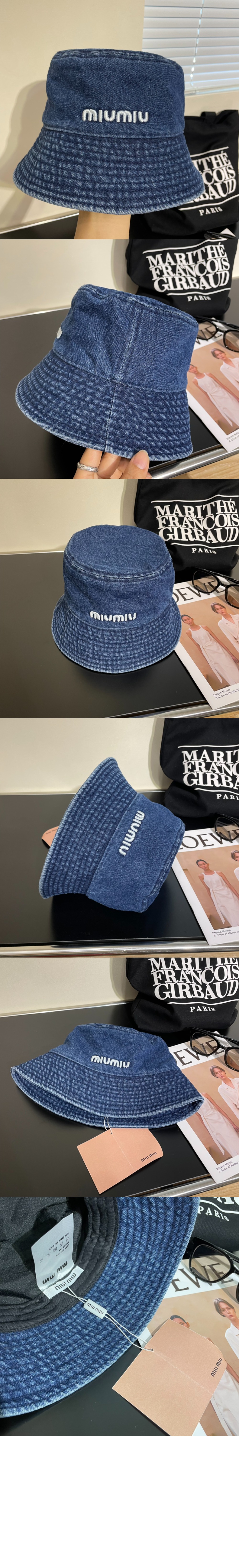 데님 로고 버킷햇 5HC196 > 미우미우