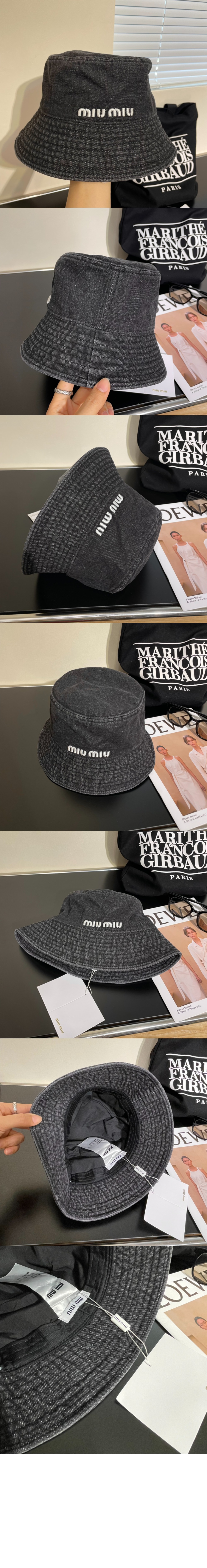 데님 로고 버킷햇 5HC196 > 미우미우