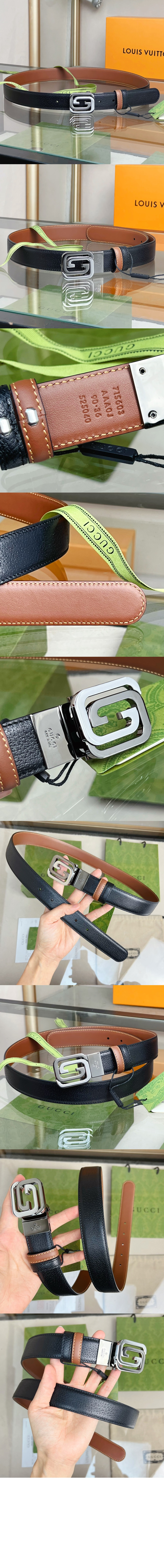 스퀘어드 인터로킹 G 리버서블 벨트 715603 > 구찌