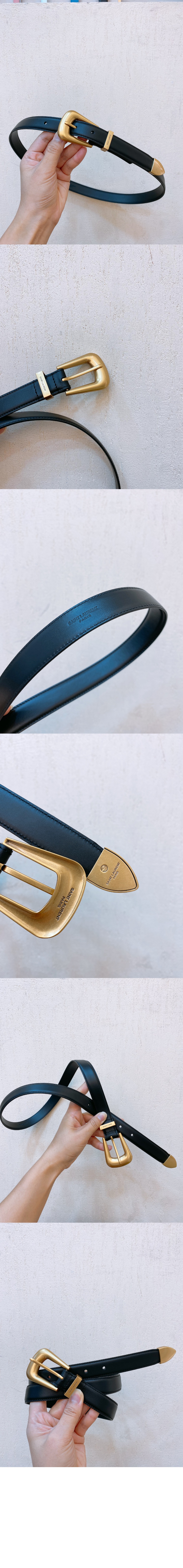 부드러운 가죽 소재의 FOLK 버클 벨트 756414 > 생로랑