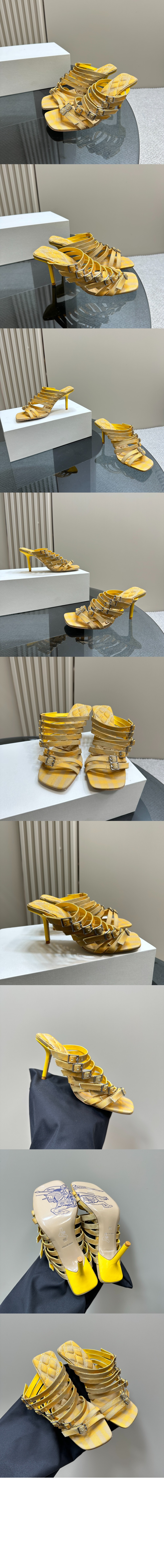 체크 코튼 스텝 샌들 80774701 > High Heels - 하이힐