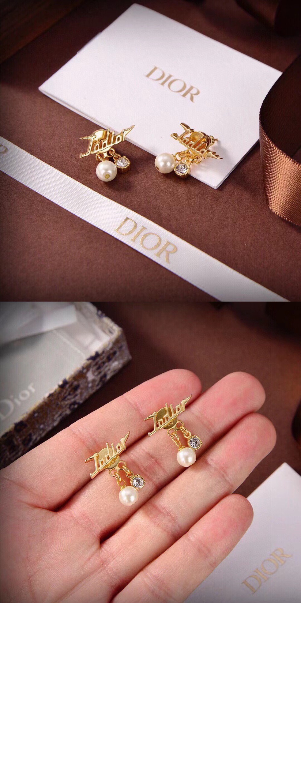 자디올 펄 크리스탈 댕글 귀걸이 E1580 > 디올