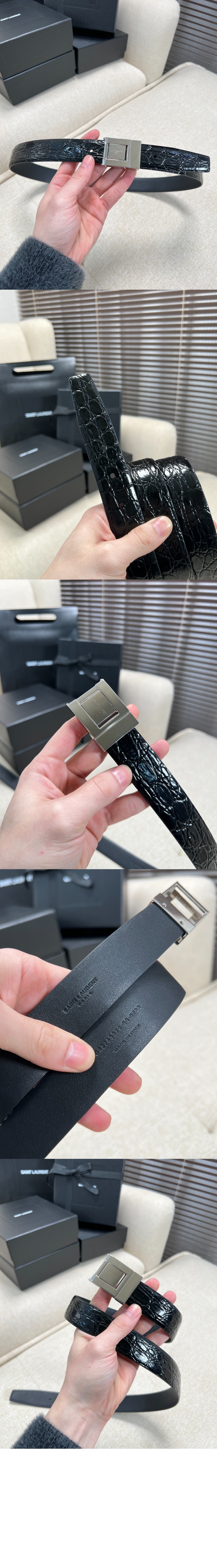 크로커다일 엠보스드 가죽 소재의 벨트 7158711 > 생로랑