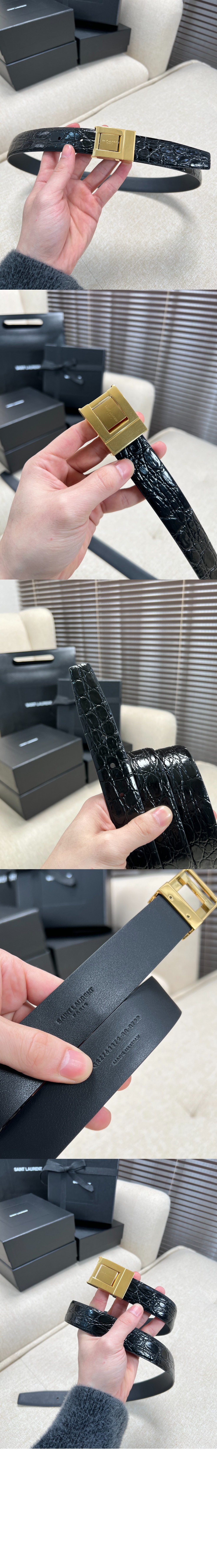 크로커다일 엠보스드 가죽 소재의 벨트 7158711 > 생로랑