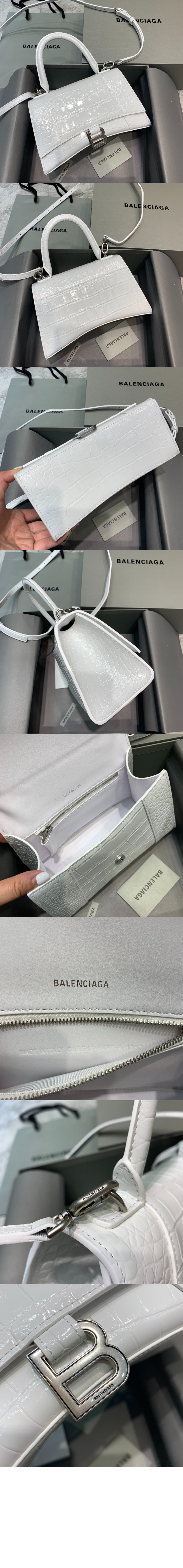 아워글래스 XS 크로커다일 엠보싱 핸드백 화이트 593546 > Hourglass - 아워글래스