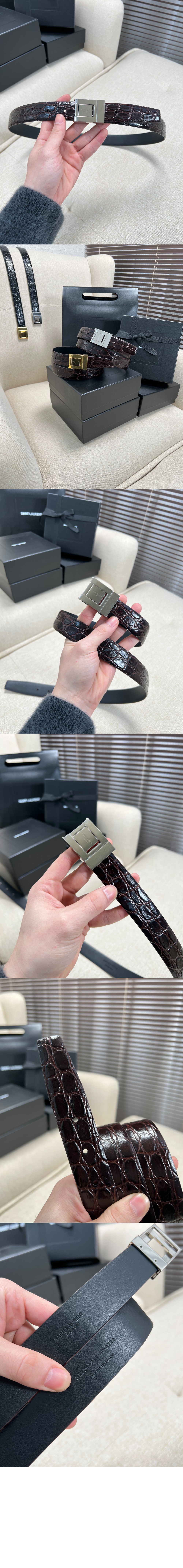 크로커다일 엠보스드 가죽 소재의 벨트 7158711 > 생로랑