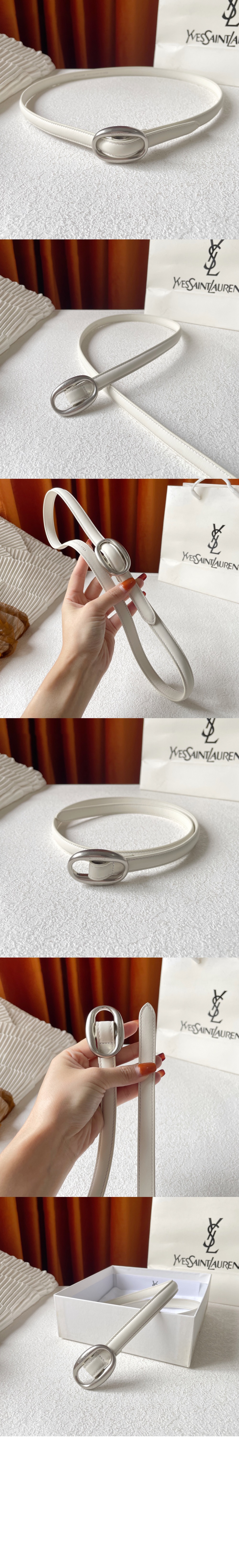 부드러운 가죽 소재의 타원형 버클 슬림 벨트 756409 > 생로랑