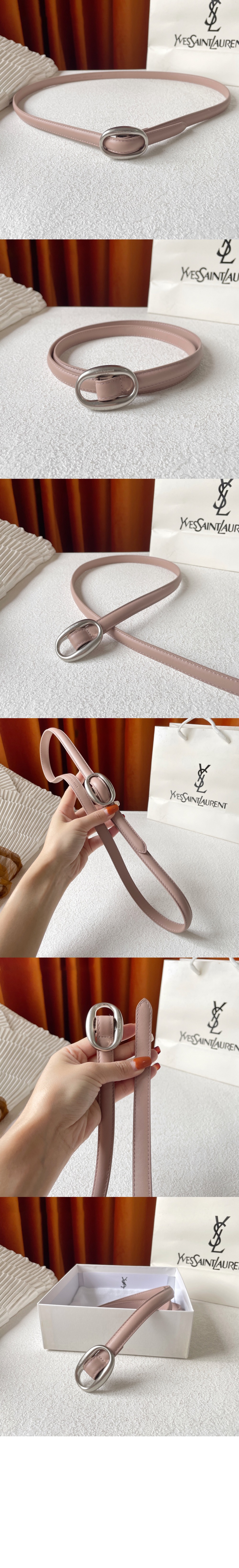 부드러운 가죽 소재의 타원형 버클 슬림 벨트 756409 > 생로랑