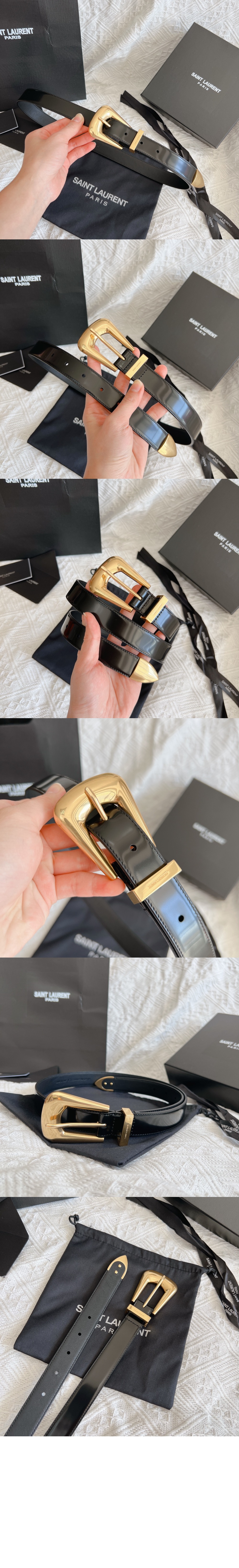 브러쉬드 가죽 소재의 FOLK 버클 벨트 756414 > 생로랑