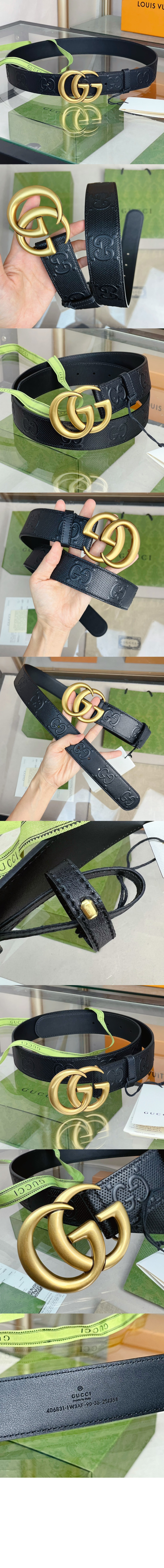 GG 마몽 엠보스 레더 벨트 406831 > 구찌