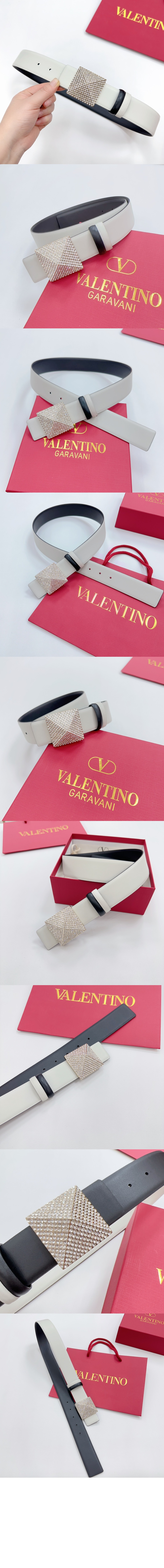 원 스터드 리버시블 유광 송아지 가죽 벨트 > 발렌티노