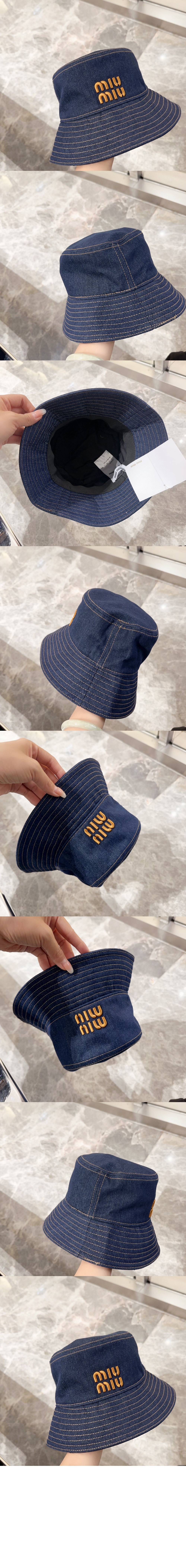 데님 자수 버킷햇 5HC155 > 미우미우