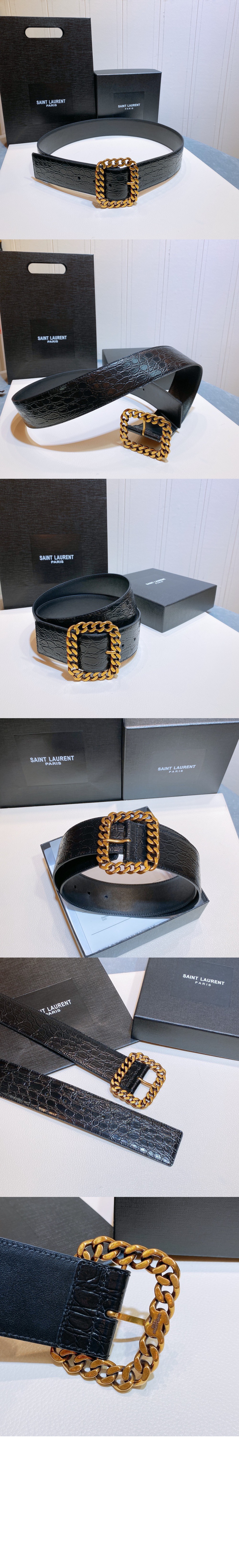 악어 사각 체인 버클 벨트 640567 > 생로랑