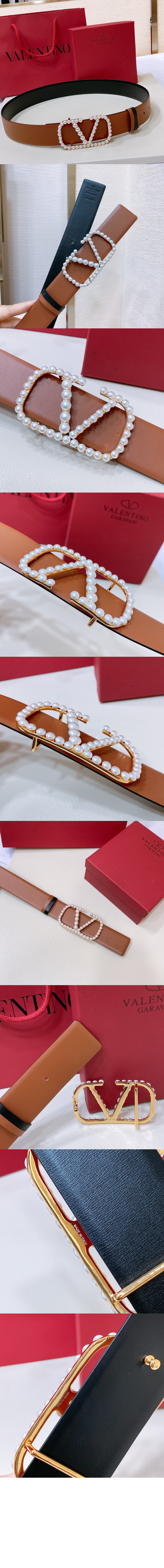 진주 광택이 있는 송아지 가죽 벨트 > 발렌티노