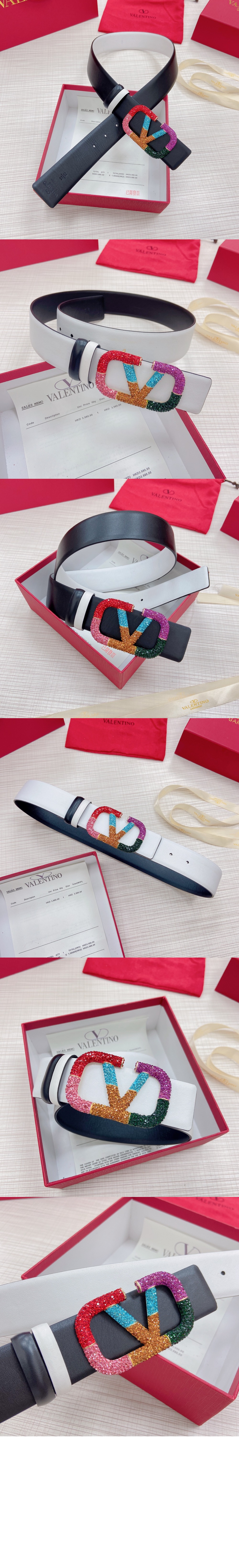 양면 크리스탈 장식 가죽 벨트 > 발렌티노