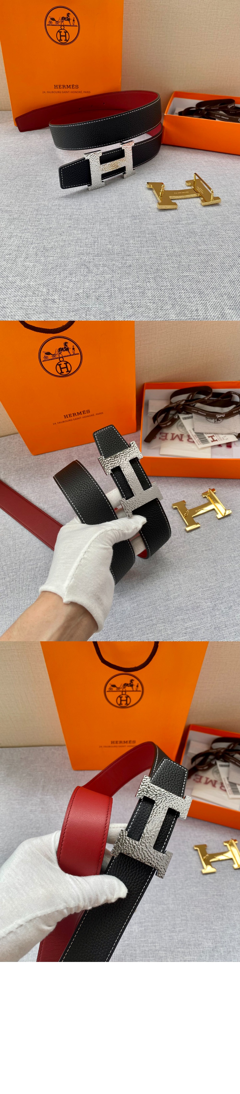 H Martelee 버클 & 양면 가죽 벨트 > 에르메스