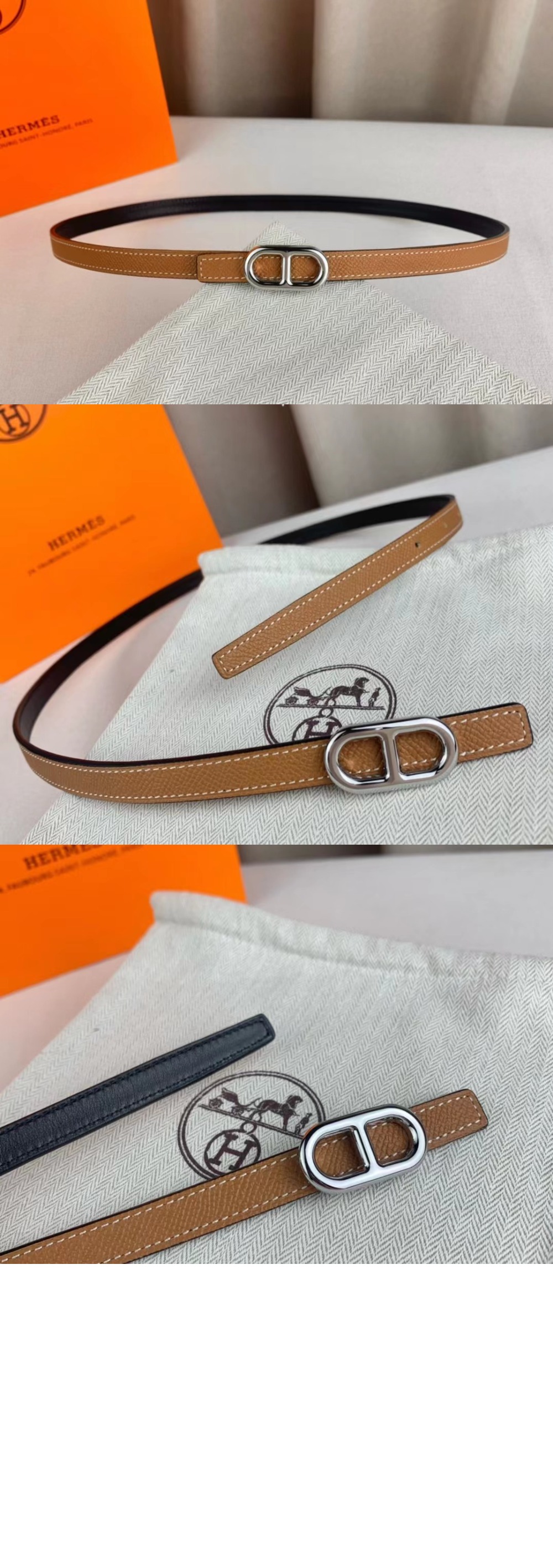 Maillon H 버클 양면 가죽 벨트 > 에르메스