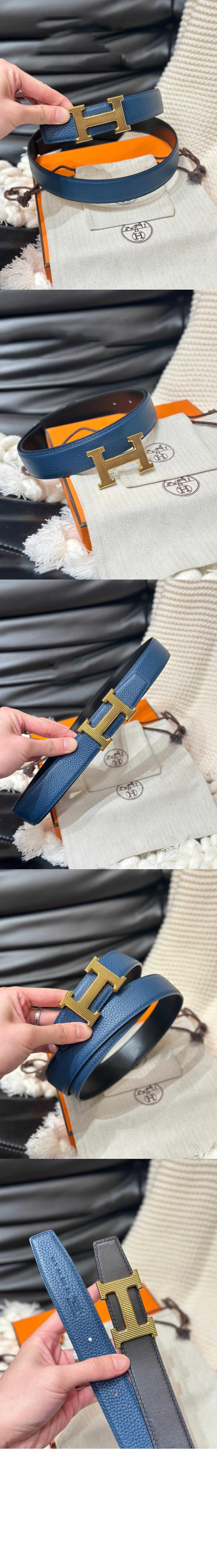 H Guillochee 벨트 버클 리버서블 가죽 스트 > 에르메스