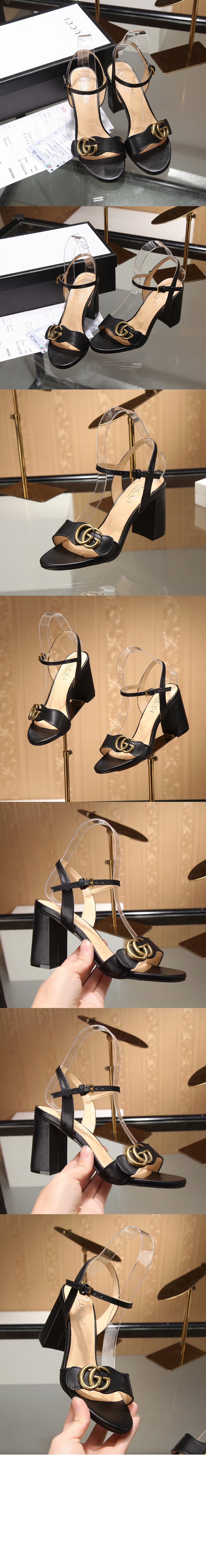 더블 G 가죽 미드힐 샌들 453379 > Double G - 더블 G