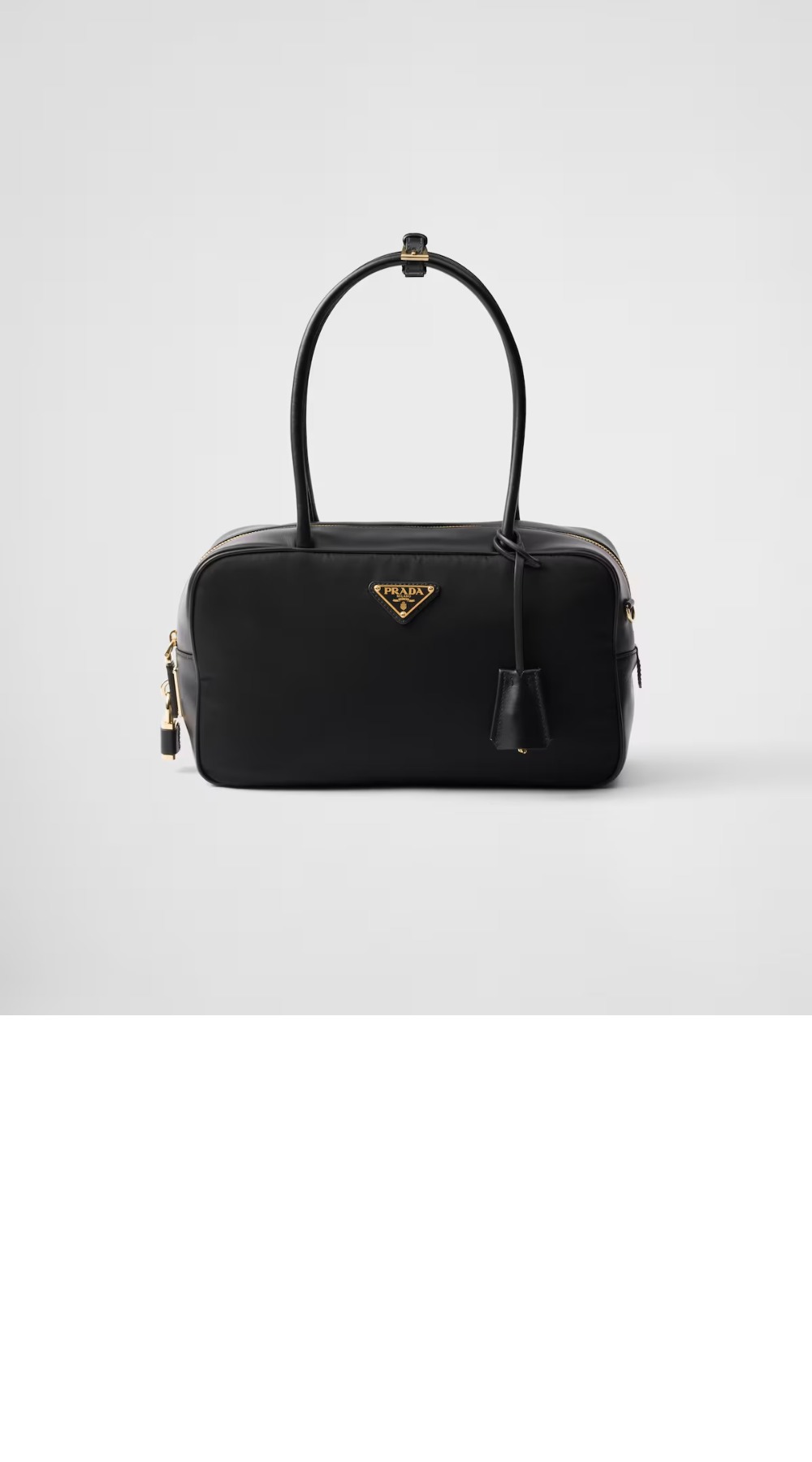 자물쇠가 있는 미디엄 리나일론 및 가죽 탑 핸들백 1BB132 > Re-Edition - 리에디션