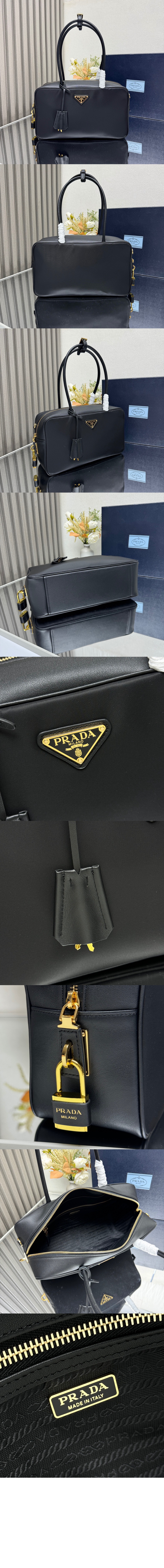 자물쇠가 있는 미디엄 리나일론 및 가죽 탑 핸들백 1BB132 > Re-Edition - 리에디션