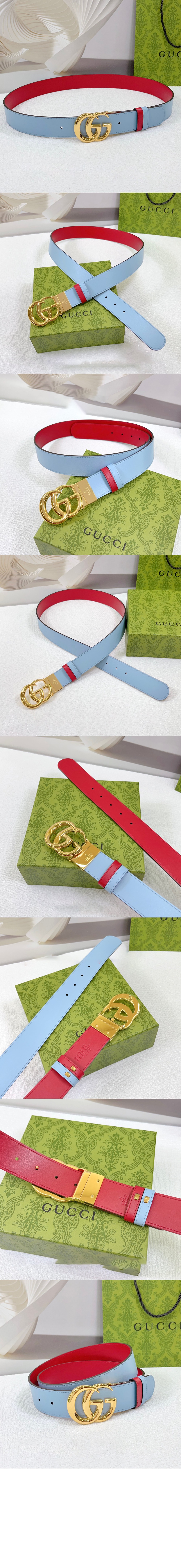 ‎GG 마몽 리버서블 와이드 벨트 659416 > 구찌