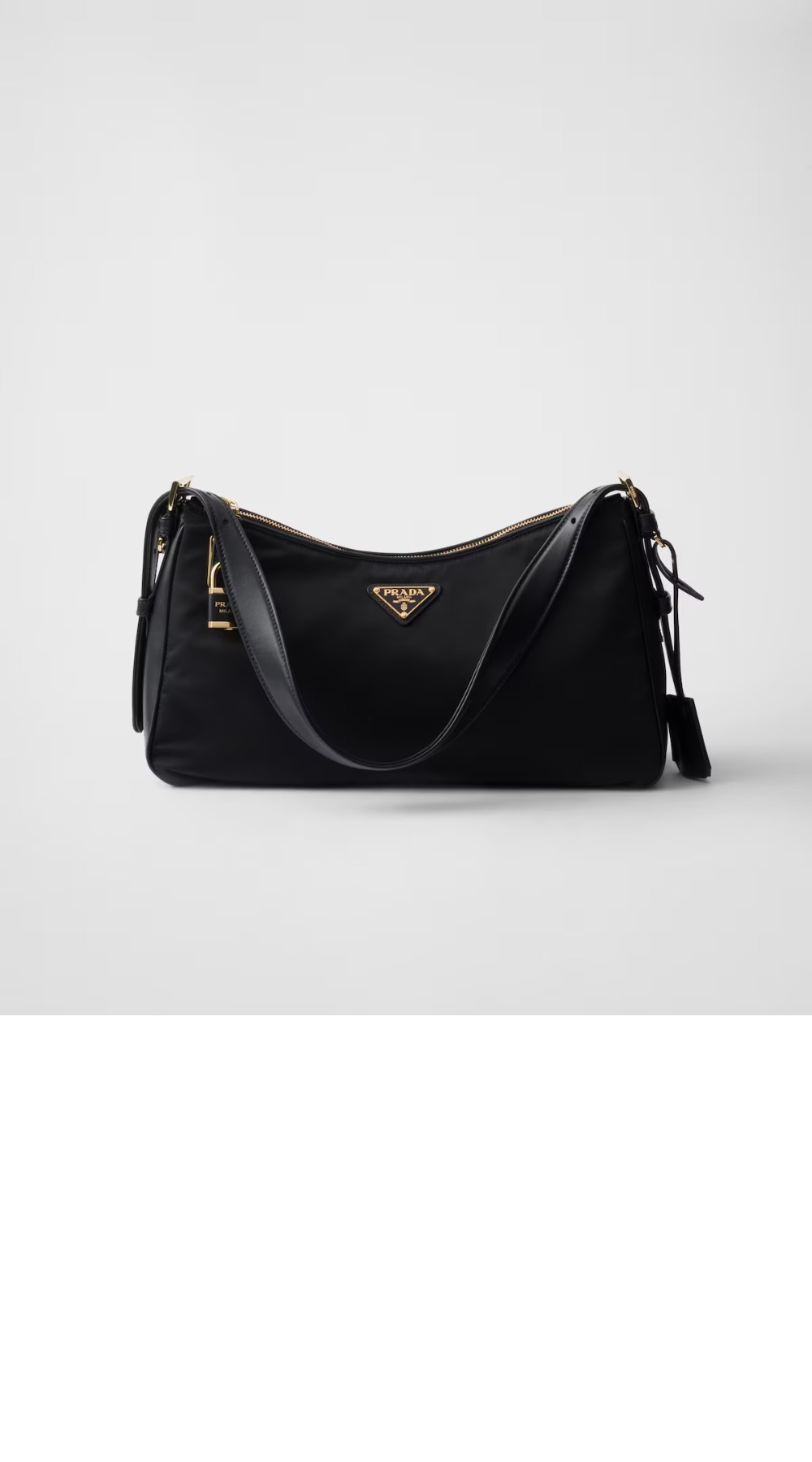 자물쇠가 있는 프라다 에메 라지 리나일론 및 가죽 숄더백 1BC232 > Re-Nylon - 리나일론