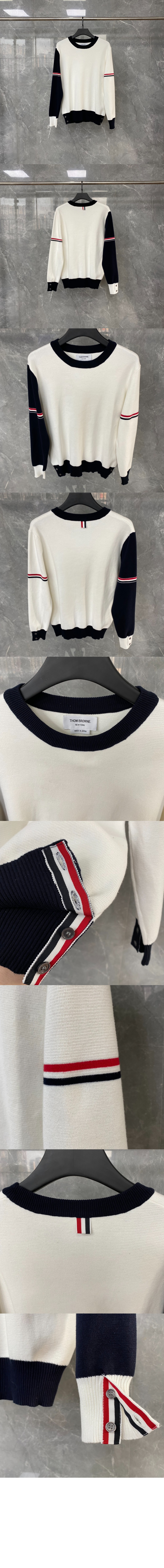 밀라노 스티치 바이컬러 크루넥 풀오버 > 톰브라운