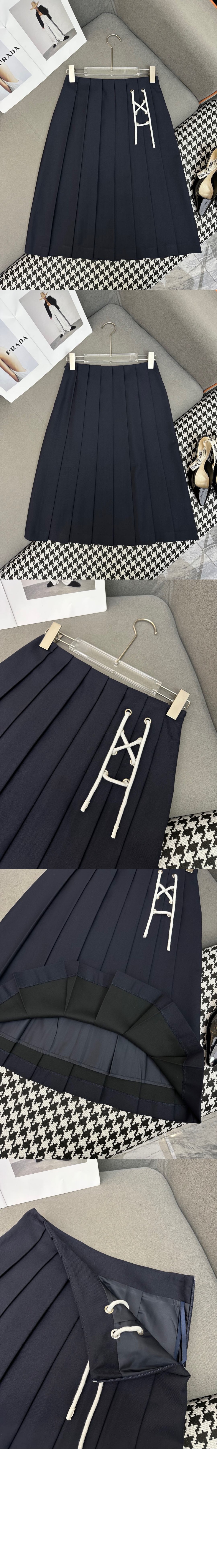 플리츠 개버딘 미디스커트 > 프라다