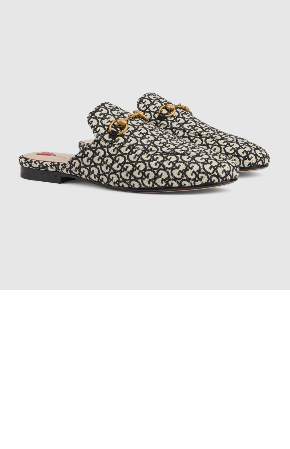 프린스타운 슬리퍼 아이보리 및 블랙 캔버스 779241 > Princetown - 프린스타운 슬리퍼