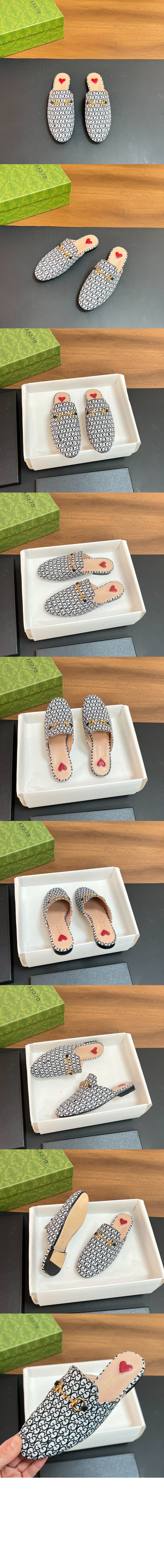 프린스타운 슬리퍼 아이보리 및 블랙 캔버스 779241 > Princetown - 프린스타운 슬리퍼