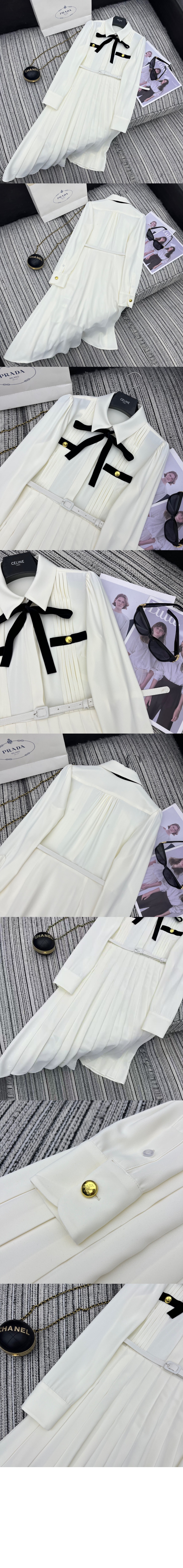 롱 플리츠 새틴 사블 드레스 > 프라다