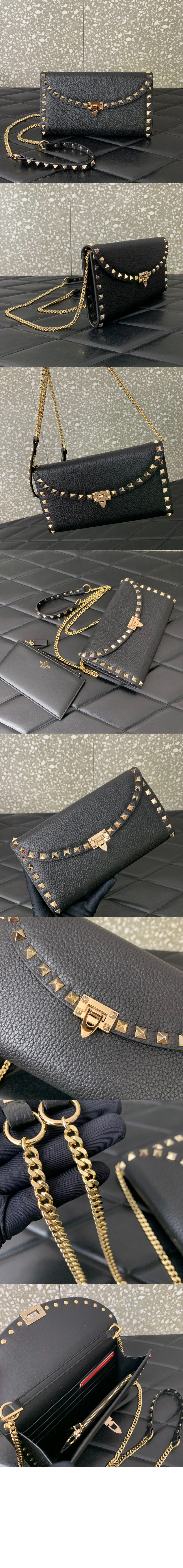 락스터드 그레인 송아지 가죽 체인 지갑 > Rockstud - 락스터드