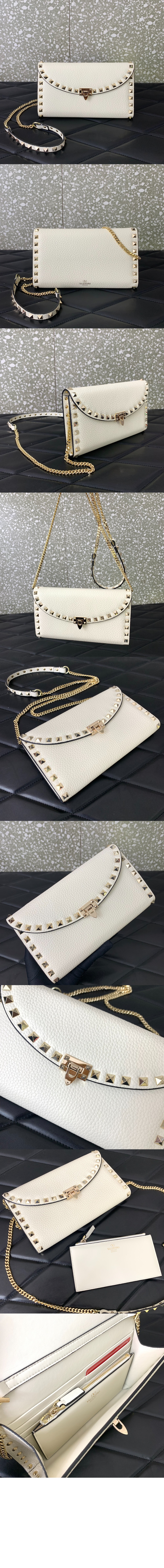 락스터드 그레인 송아지 가죽 체인 지갑 > Rockstud - 락스터드