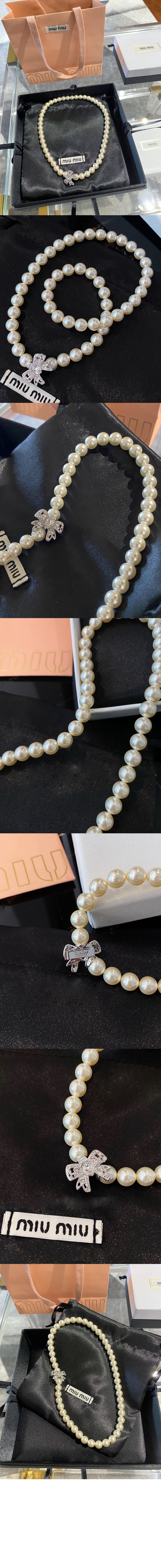 인조 진주 장식 메탈 목걸이 5JC624 > 미우미우