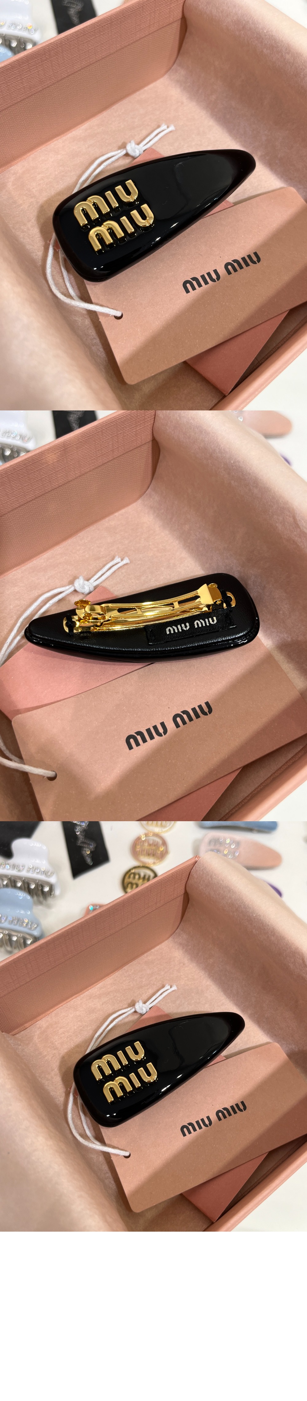페이턴트 가죽 헤어 클립 5IF092 > 미우미우