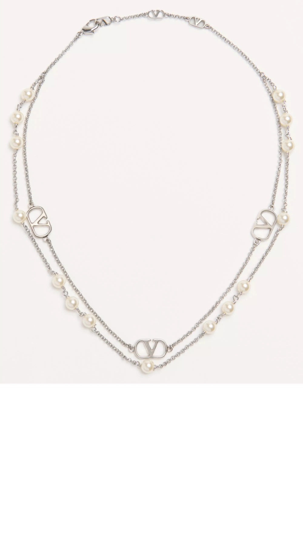 진주 장식 브이로고 시그니처 메탈 네크리스 > 발렌티노