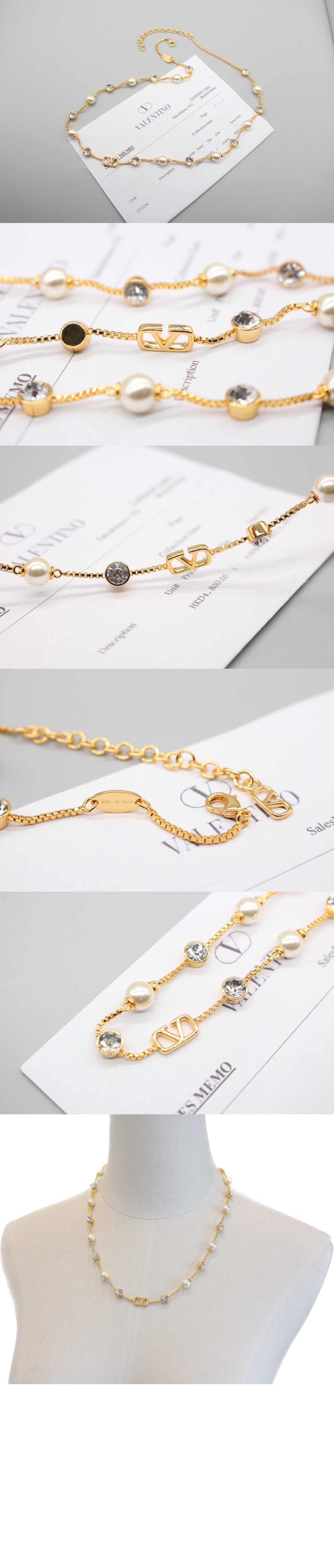 크리스털 장식 브이로고 시그니처 메탈 네크리스 > 발렌티노