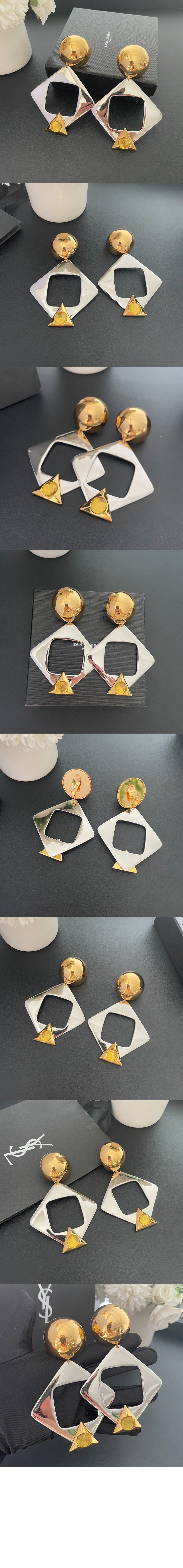 레진과 메탈 소재의 기하학적인 이어링 792033 > 생로랑