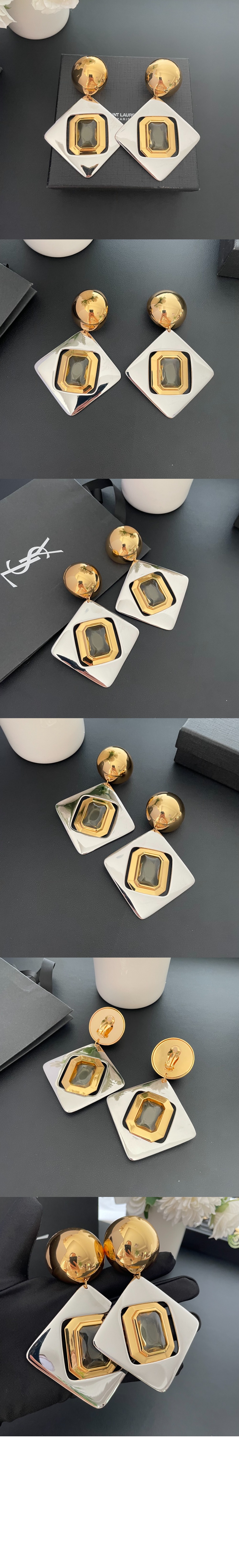 레진과 메탈 소재의 기하학적인 이어링 791986 > 생로랑