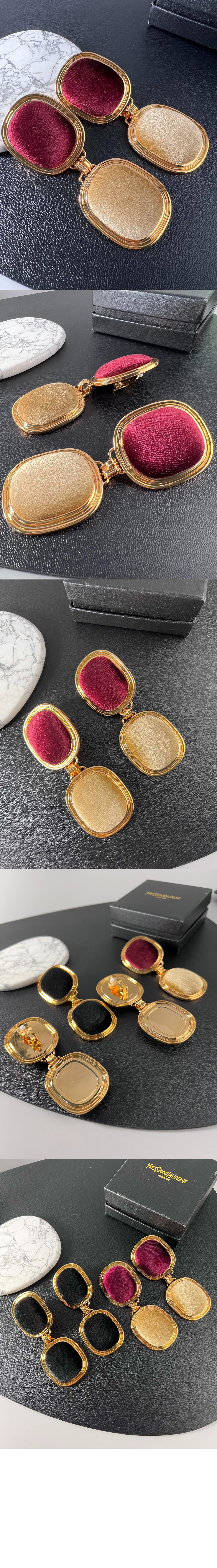 이중 스퀘어 드롭 귀걸이 747469 > 생로랑