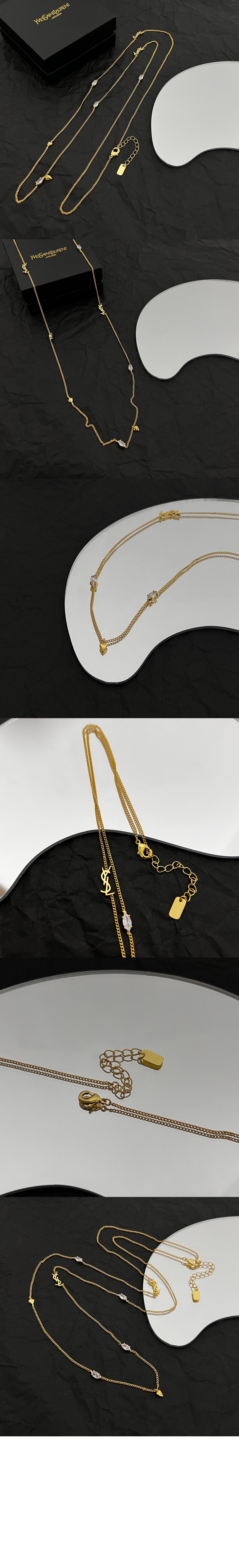 메탈 소재의 라인스톤 롱 네크리스 697936 > 생로랑