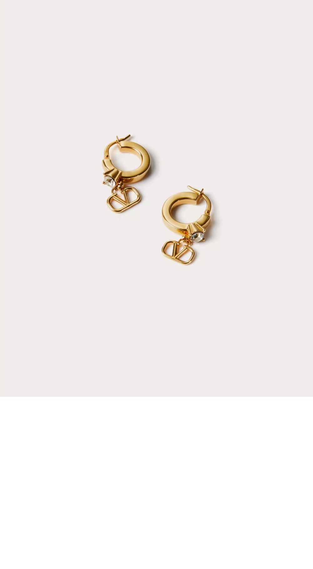 크리스털 장식 미니 브이로고 시그니처 메탈 이어링 > 발렌티노