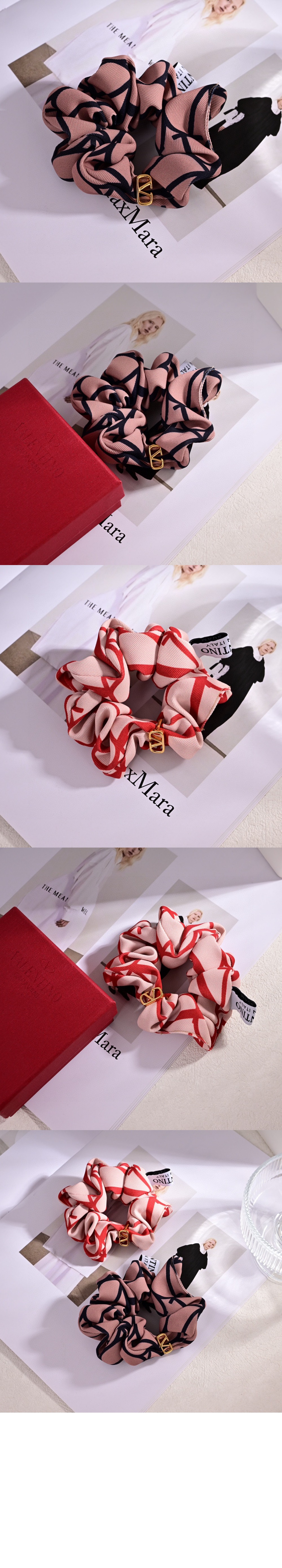 트왈 이코노그라프 브이로고 아플리케 장식 실크 스크런치 세트 > 발렌티노