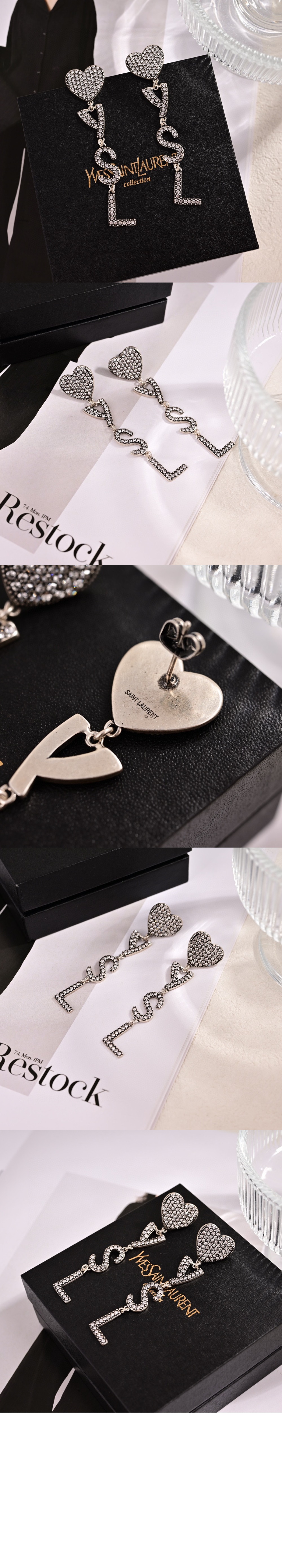 메탈 및 크리스탈 소재의 Opyum 하트 이어링 584228 > 생로랑