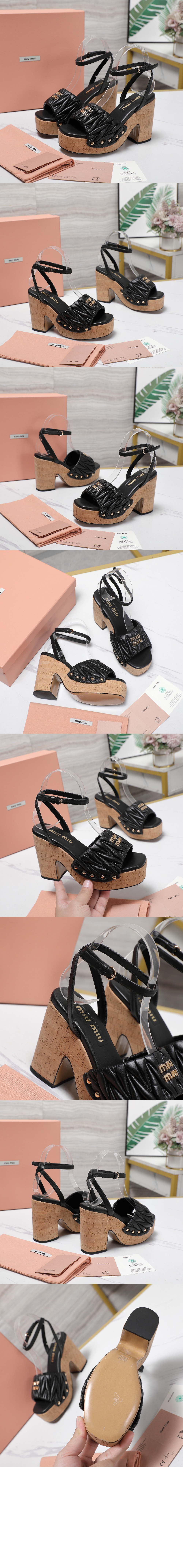 코르크 굽 퀼팅 나파 가죽 샌들 5XZ482 > Pumps - 펌프스