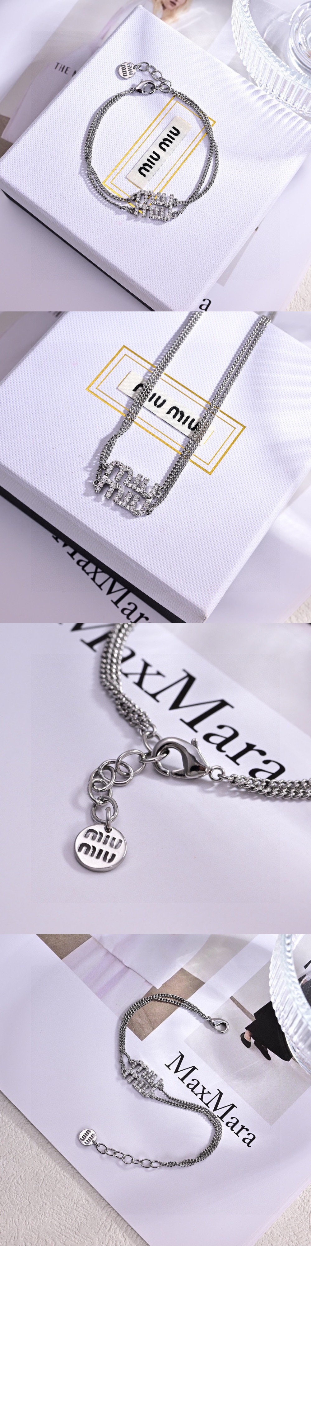 크리스털 장식 메탈 브레이슬릿 5IB567 > 미우미우