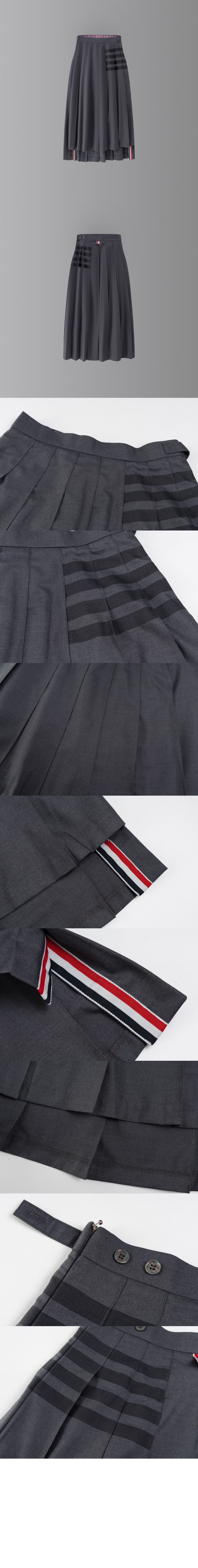 플레인 위브 4바 플리츠 미디 스커트 > 톰브라운