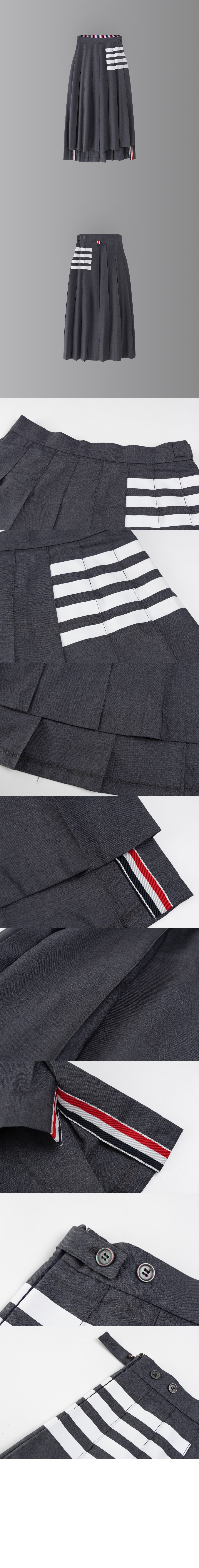 플레인 위브 4바 플리츠 미디 스커트 > 톰브라운