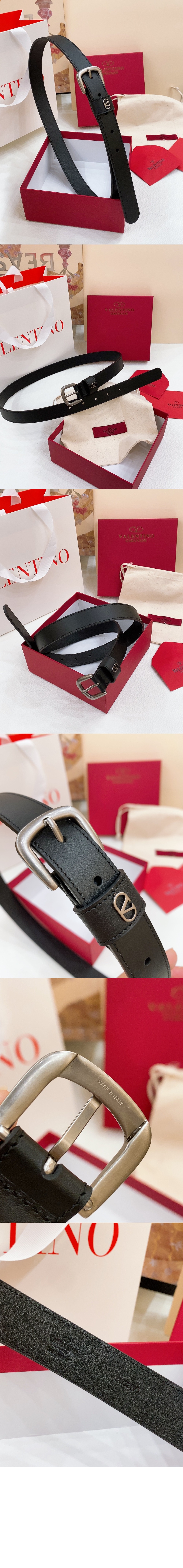 브이로고 시그니처 반짝이 송아지 가죽 벨트 > 발렌티노